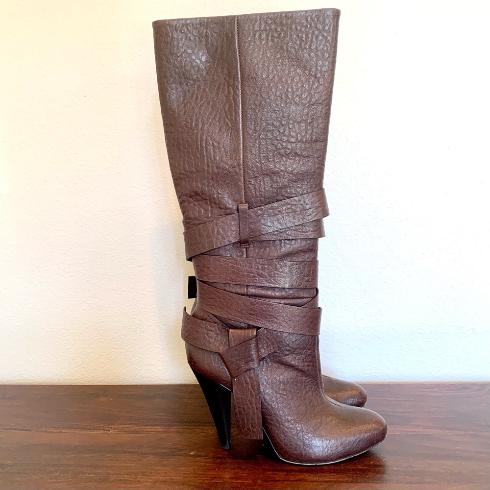 BGBC Max Azria tall “Fancy” boot in Chestnut brown